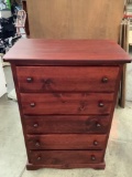 Modern dark cherry stain wood 5-drawer dresser, made in Canada, approx 31 x 18 x 46 in. Nice
