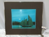 Vintage framed original sailboat oil painting on board, approx 32 x 28 in.