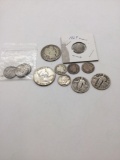 Nice selection of mostly silver coins half?s , dimes , quarters , steel pennys