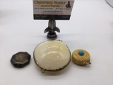 3 x vintage compacts clam shell , octagon shaped by Colgate , and a mid century gold toned