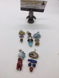 5 large heavy 925 sterling silver pendants with various stones