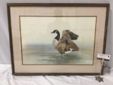 Framed 1979 wildlife goose hand signed art print by L. Toneri Ward, no. 353/500