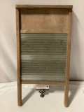Vintage/antique CROWNS GLASS wood washboard, approx 13 x 24 in.