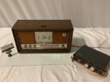 2 pc Lot of vintage audio electronics: GE Dual Speaker clock AM/FM radio, Apollo Industries tape