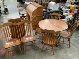 Vintage Richardson Brothers oak dining table w/ leaf, 6 chairs, made in USA, approx 62 x 42 x 30 in.