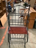 Modern metal wire Bakers rack with wood shelf, approx 28 five 19 x 70 in.
