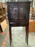 Modern small standing china cabinet hutch w/ 2-drawers, approx 28 x 9 x 65 in.