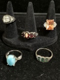 Selection of 5 very fine Sterling Silver rings with cut stones. See pics.