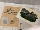 Brown Pelican hand signed wildlife bird art print by Richard Sloan w/ folder / paperwork