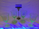 4 pc. lot of vintage Vaseline drinking glasses/ wine glass, approx 3 x 7 in. 1 w/ chip.