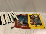 Huge lot of Braniff airline advertising travel poster prints; Hawaii, London, Boston, New York,