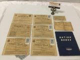 Lot of antique United States War Ration Booklets and stamps.