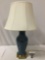 Vintage ceramic and brass base table lamp w/ shade, tested and working, 17 x 32 in.