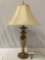 Modern brass base table lamp with shade, tested /working, approx 18 x 34 in. Sold as is.