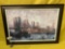 Lg. framed home decor art print of New York City skyline , approx 42 x 30 in.