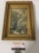 Vintage gilt framed art print of a rustic waterfall scene, approx 12 x 9 in.