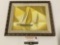 Framed original canvas board painting of a sailboat signed by artist M. Jayne, approx 13 x 11 in.