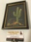 Small framed original chalk drawing of a cactus signed by artist Ida Davis, approx 6 x 8 in.