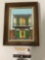 Small framed original painting on canvas board of French Quarter style building, signed by artist,