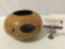 Hand painted natural gourd bowl art piece signed by artist Jim Fillmore, 2009, animal hieroglyphs
