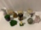Nice mixed lot of vintage /modern decor: music boxes, flower vases, bell, grapes sugar bowl w/ lid.