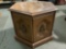 Vintage wood hexagonal end table cabinet, approx 24 x 27 x 19 in.