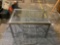 Vintage steel frame glass top dining table w/ 4 IKEA Tobias clear plastic seat chairs, stylish set