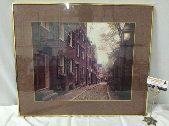 Framed photograph of a city alley, approx 26 x 22 in.
