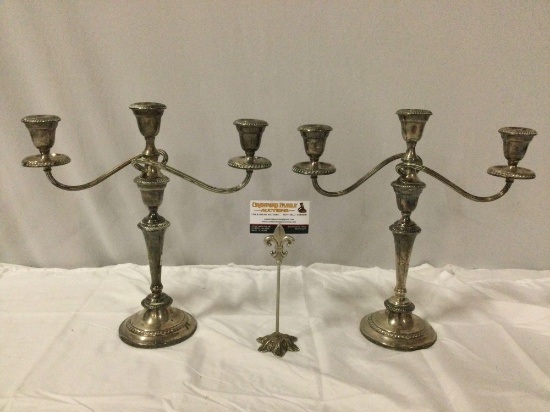Pair of vintage Gorham silverplate candle holders, approx 14 x 15 x 5 in.