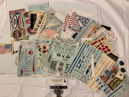 Huge lot of vintage plastic aircraft model kit decal sheets, many different styles, stickers, iron