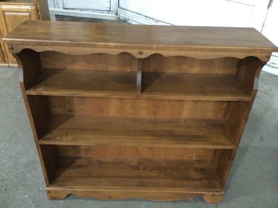 Vintage wood bookshelf, approximately 43 x 10 x 40 in.