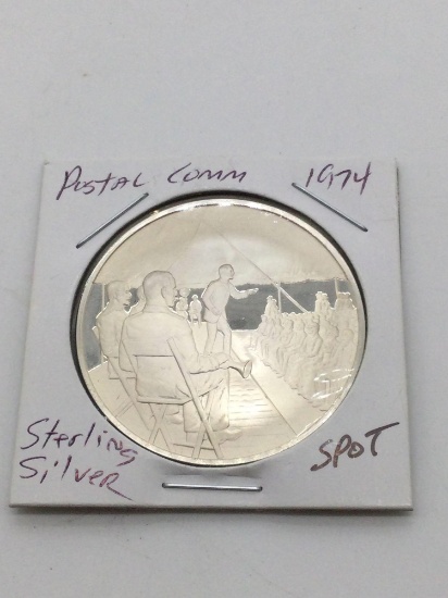 Sterling Silver commemorative US Postal proof Round 1974 (24.7 g.) Postmasters of America.