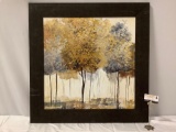 Large framed Patton Wall Decor art print of stylized trees, approx 34 x 34 in. Frame shows wear.
