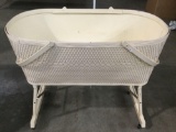 Vintage SEARS and roebuck co. honeysuckle baby bassinet on wheels, approx 32 x 18 x 27 in.