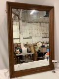 Large vintage wood frame wall mirror, approx 48 x 33 in.