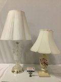 2 pc. lot of vintage/modern table lamps w/ shades, tested/working, approx 31 x 15 in.