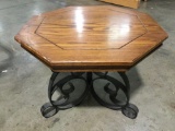 Vintage octagonal side table w/ wood top/ metal base, approx. 24 x 19 in.