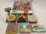 7 pc. lot of vintage Springbok puzzles, used in box, 1 sealed Peanuts Charlie Brown / Snoopy,