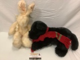 2 pc. lot of nice stuffed animal toys; Russ bunny rabbit w/ tag, Gund black puppy dog in scarf