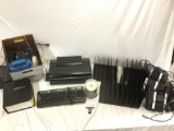 Huge lot of office equipment: file holders, Microsoft keyboard, Epson printer, Polycom telephone