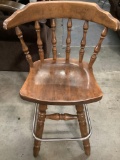 Vintage wood swivel barstool, approx 23 x 19 x 37 in.