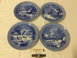 4 pc. lot vintage decorative winter scene plates made in Japan, approx 8. In.