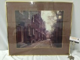 Framed photograph of a city alley, approx 26 x 22 in.