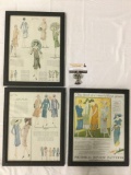 3 pc. lot of framed fashion art pages, approx 12 x 14 in.