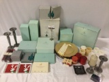 Huge collection of Party Lite / Pottery Barn home decor in boxes, candles, pewter candle holders
