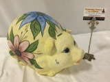 Large painted ceramic piggy bank, approx 13 x 9 x 7 in.