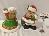 2 pc. lot of 1984 B. Ayler painted ceramic Santa Claus and Mrs. Claus figures