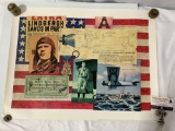 1966 vintage art repro print: Lindbergh lands in Paris by Gordon Brusstar , approx 25 x 19 in. Shows