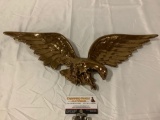 Vintage ceramic gold painted eagle wall hanging sculpture art, approx 22 x 9 in.