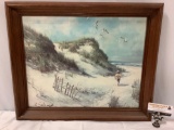 Vintage framed beach scene art print by A. Sehring, approx 23 x 19 in.